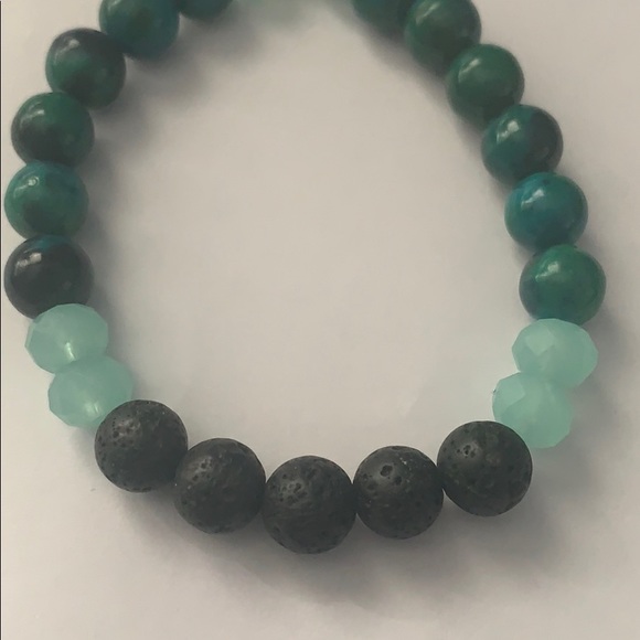 Chrysocolla Gemstone Diffuser Bracelet Lava Rock - Picture 2 of 3